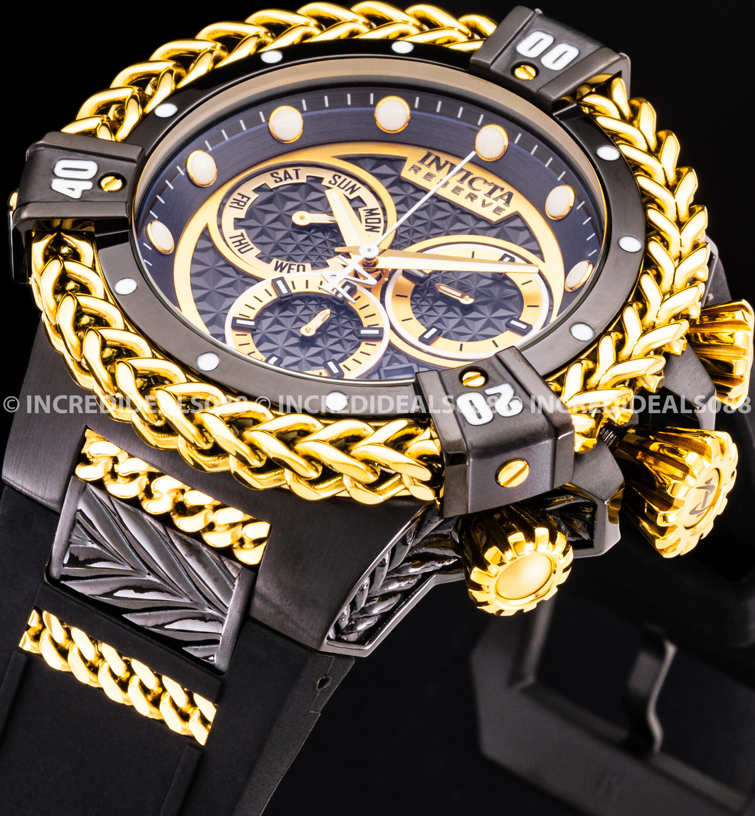 Pre-owned Invicta Reserve Bolt Hercules Swiss Chronograph 18k Gold Plated Black Dial Watch