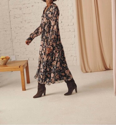 Pre-owned Louise Misha Chella Maxi Dress In Charcoal Tpical Loon - Size 36