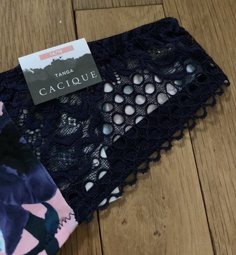 Plus Size 14/16 Lane Bryant Cacique Strappy Cage Back Tanga Lace Pink Navy Blue