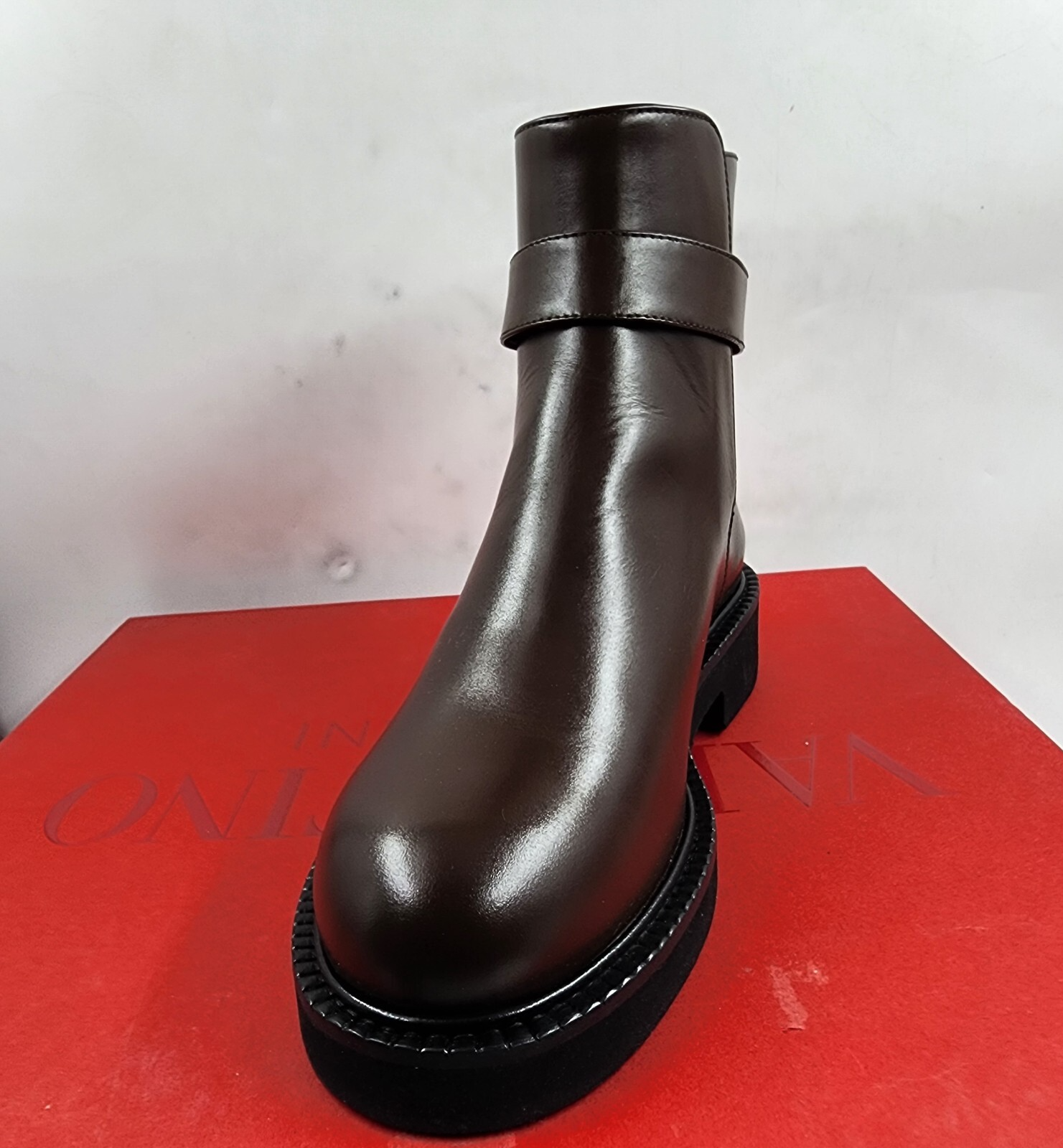 Valentino Garavani VLogo Locker 40MM Ankle Boots Women's 36/6 US Dark Brown - Picture 17 of 17