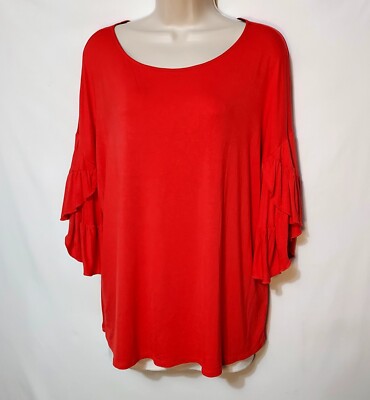 Jeanne Pierre Womens   Top Pullover with ruffle sleeve Lge 46'' chest 25'' lg