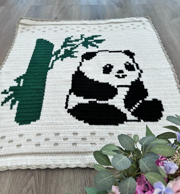 Panda Crochet Blanket Pattern, 32'' X 35'', - Color Printing, Baby gift,Home Decor