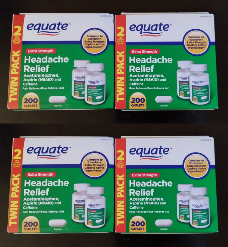 4-PACK Equate Extra Strength Migraine Headache Relief 200-Count WORLDWIDE SHIP