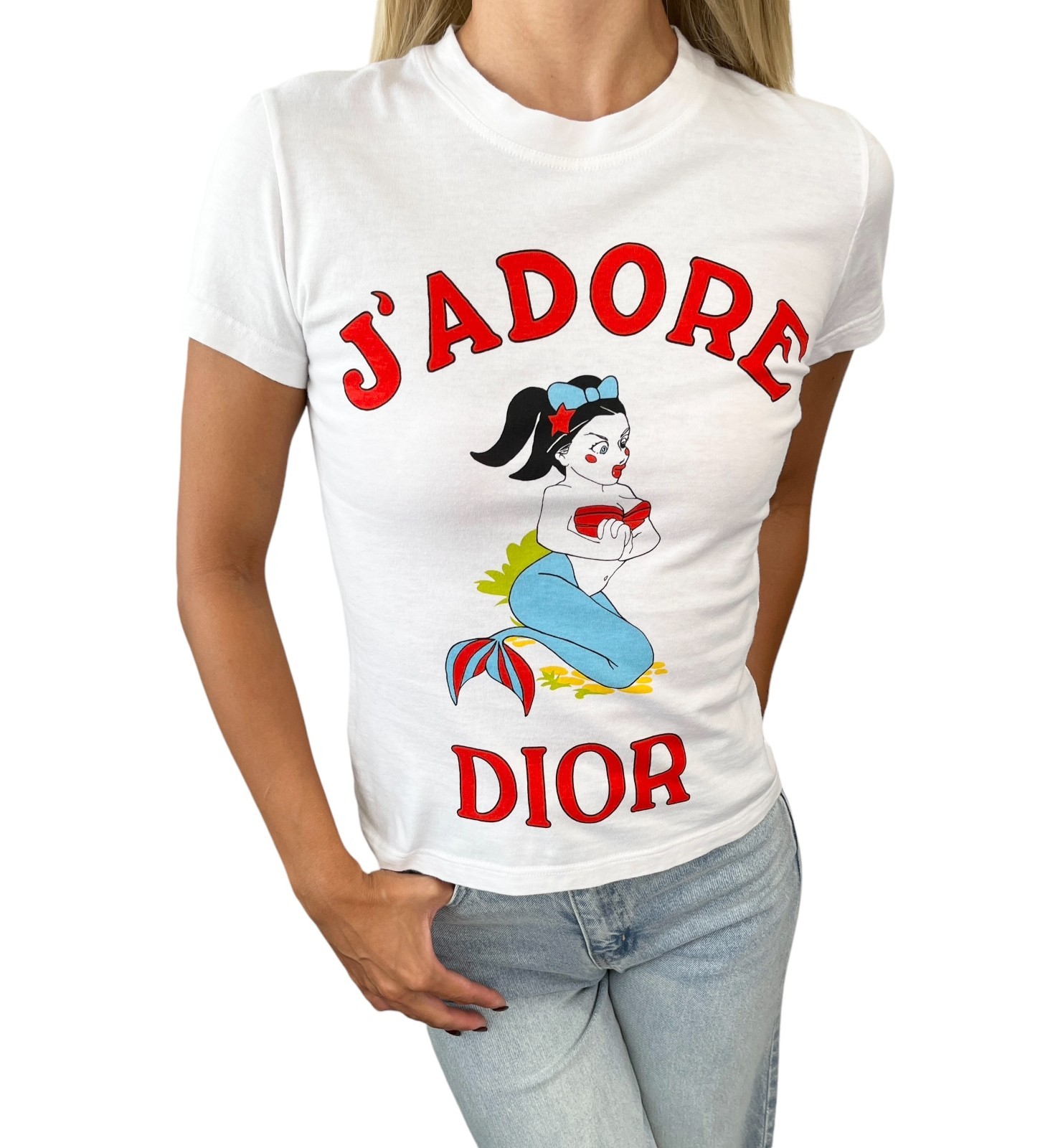Christian Dior Vintage 2002 J'ADORE Logo Cartoon Mermaid T