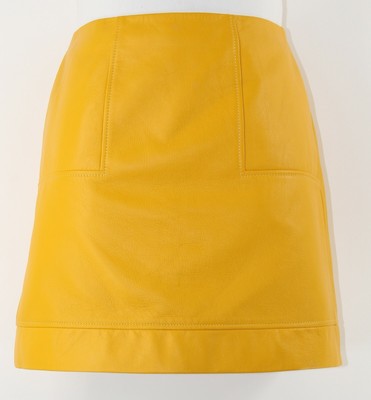 Lisa Perry NEW $695 Sz 2 Yellow Back Zip Stitch Detail Leather Silk Skirt 900ZO