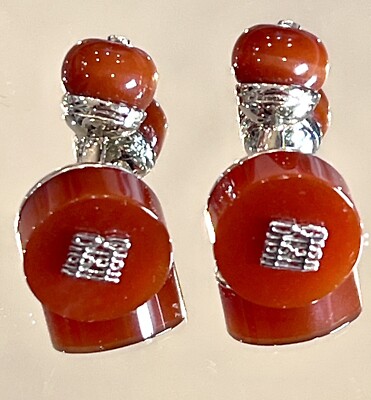 Red Round onyx With Silver Double Happiness Cufflinks (Unisex)