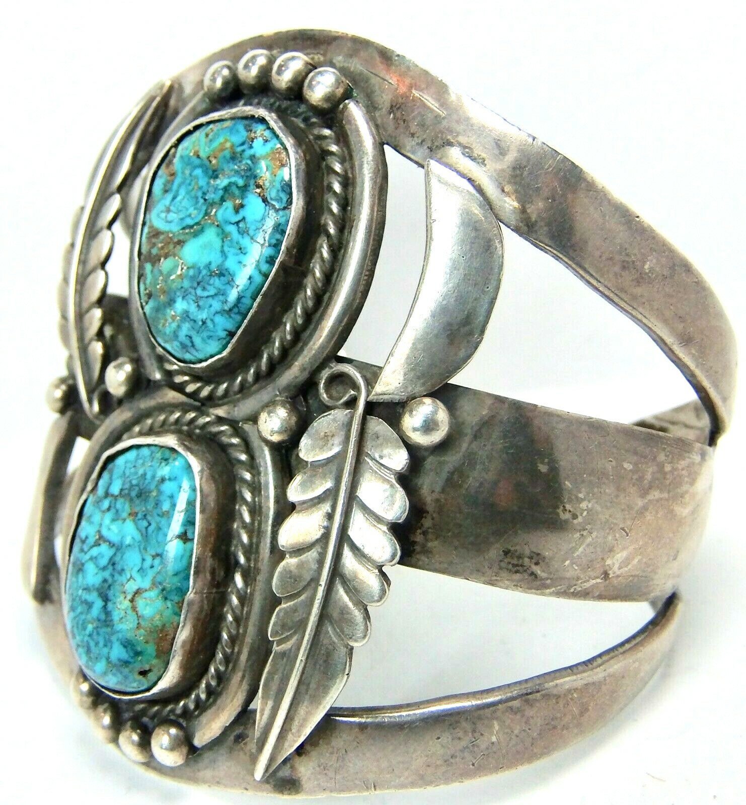Navajo Native American Gem Swirl Kingman Turquoise Silver Cuff Bracelet 67 Grams