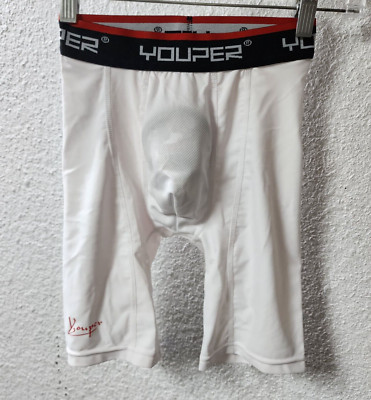 Youper Boys' Supporter Compression Shorts w/ Soft Protective Cup, White, M