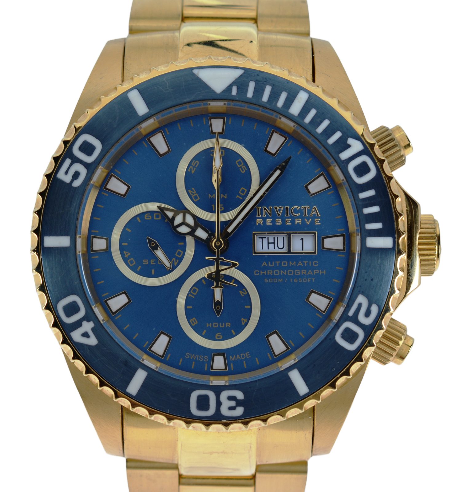 Men's 47mm Invicta Pro Diver Gold Tone Blue Dial Automatic