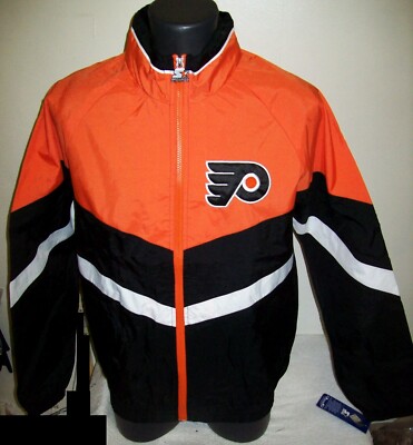 PHILADELPHIA FLYERS Starter Jacket Nylon ORANGE & BLACK Sewn Logos S M  2X