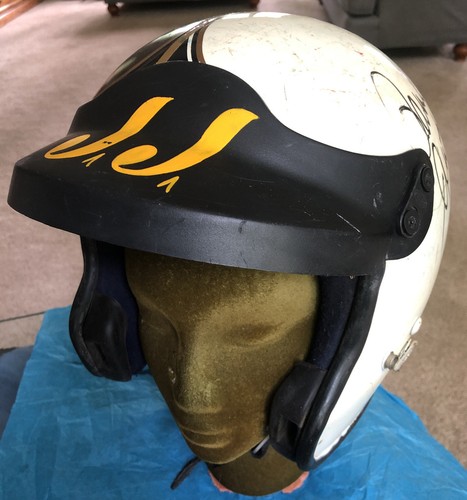 Vintage BELL Motorcycle Motocross Open Face Helmet Sun Visor 7 1/8 w Autographs