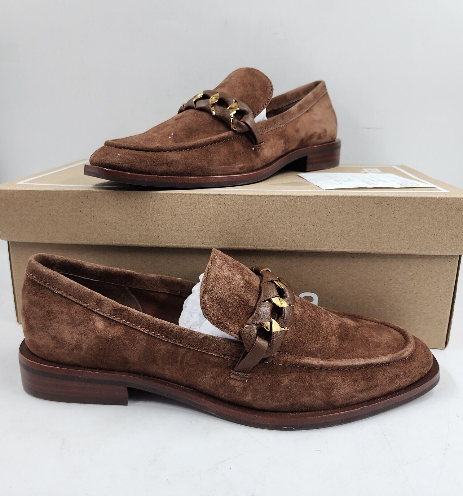 Dolce Vita Sallie Suede Chain Bit Loafers Women's 7.5 Brown Round Toe Slip On - Picture 2 of 18