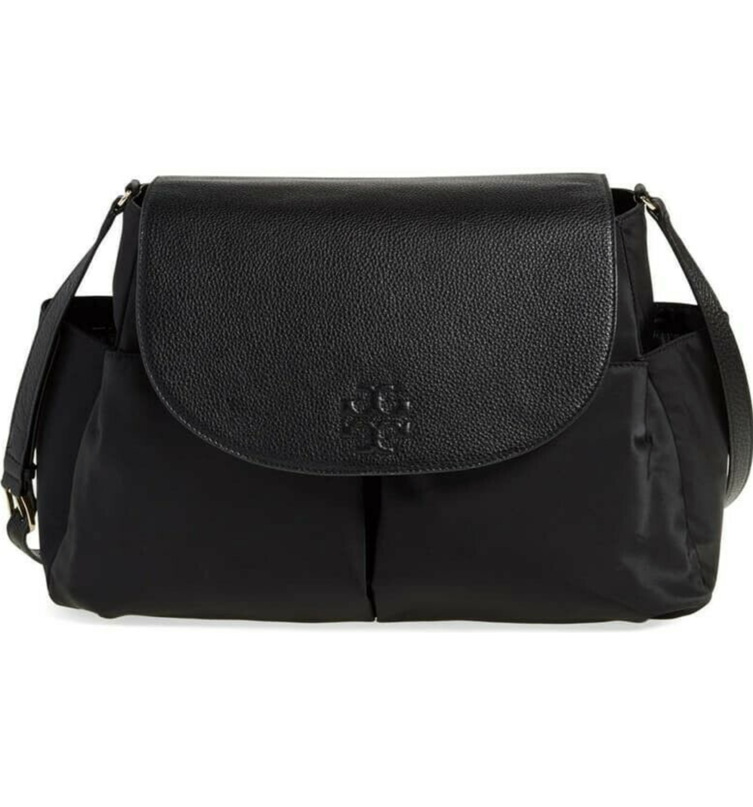 black leather nappy bag