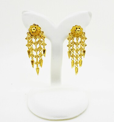 Earrings Drop Dangle 22K 23K 24K THAI BAHT YELLOW GOLD GP for Thai Dress Wedding