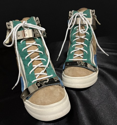 GIUSEPPE ZANOTTI WOMEN'S SUEDE WEDGE SNEAKERS W/METAL PLAQUE