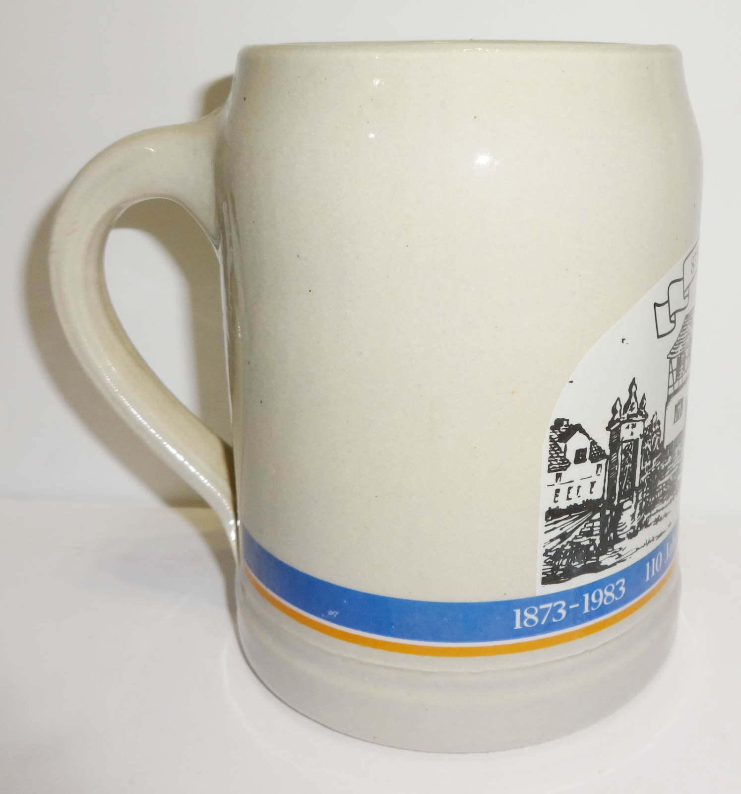 875 Jahre Langenselbold Volksbank German Pottery Stoneware .5 L Beer Stein MUG