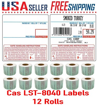 CAS LST-8040 Printing Scale Label, 58 x 60 mm UPC/Safe Handling 12 Rolls