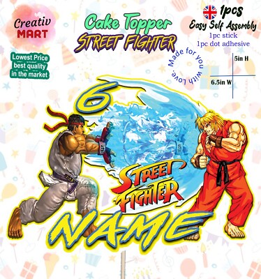Personalised Street fighter retro 90s party Gamers cake topper Name & Age New