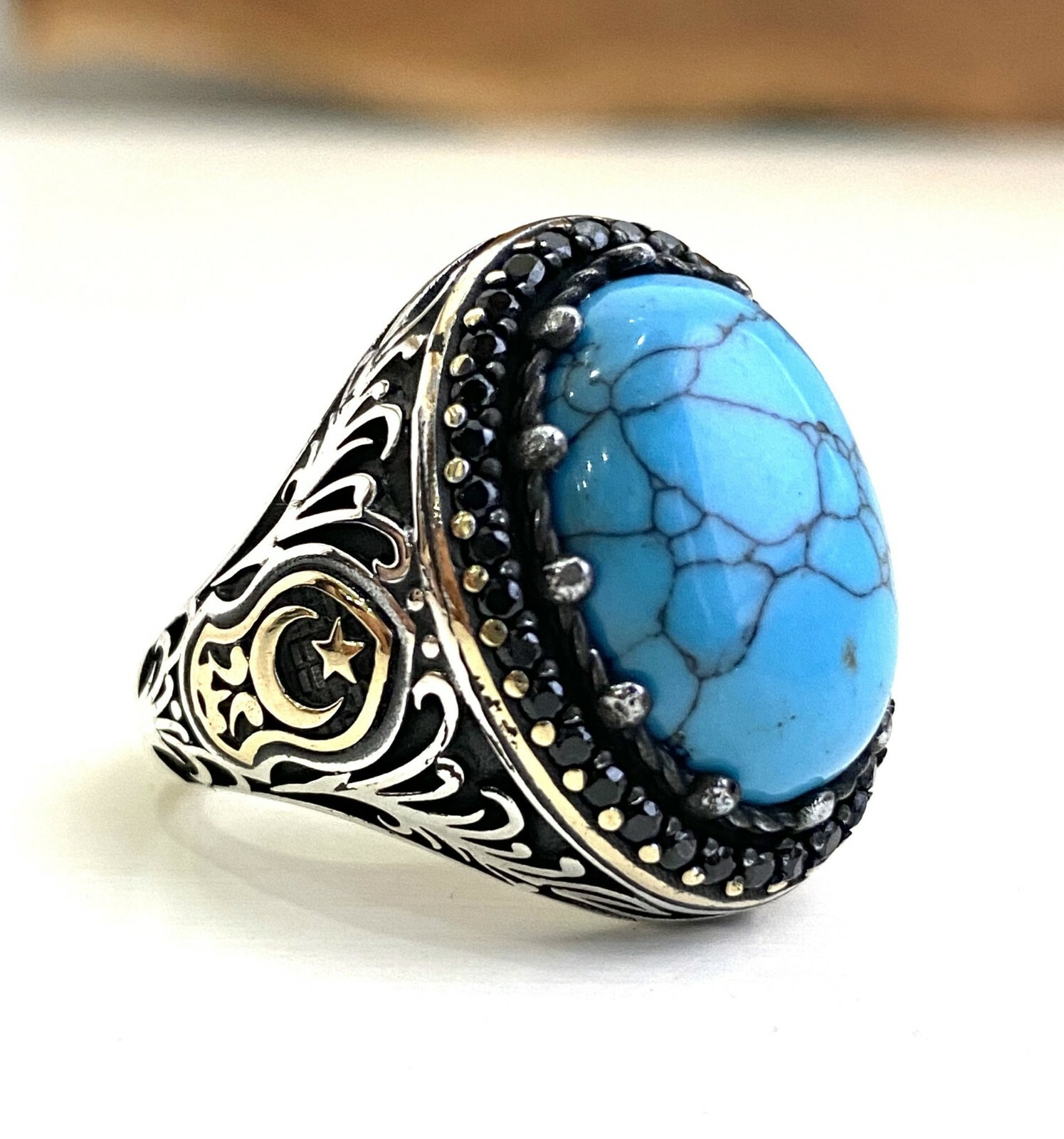 Unique Mens Ring Vintage Turquoise Stone Vintage Style Mens