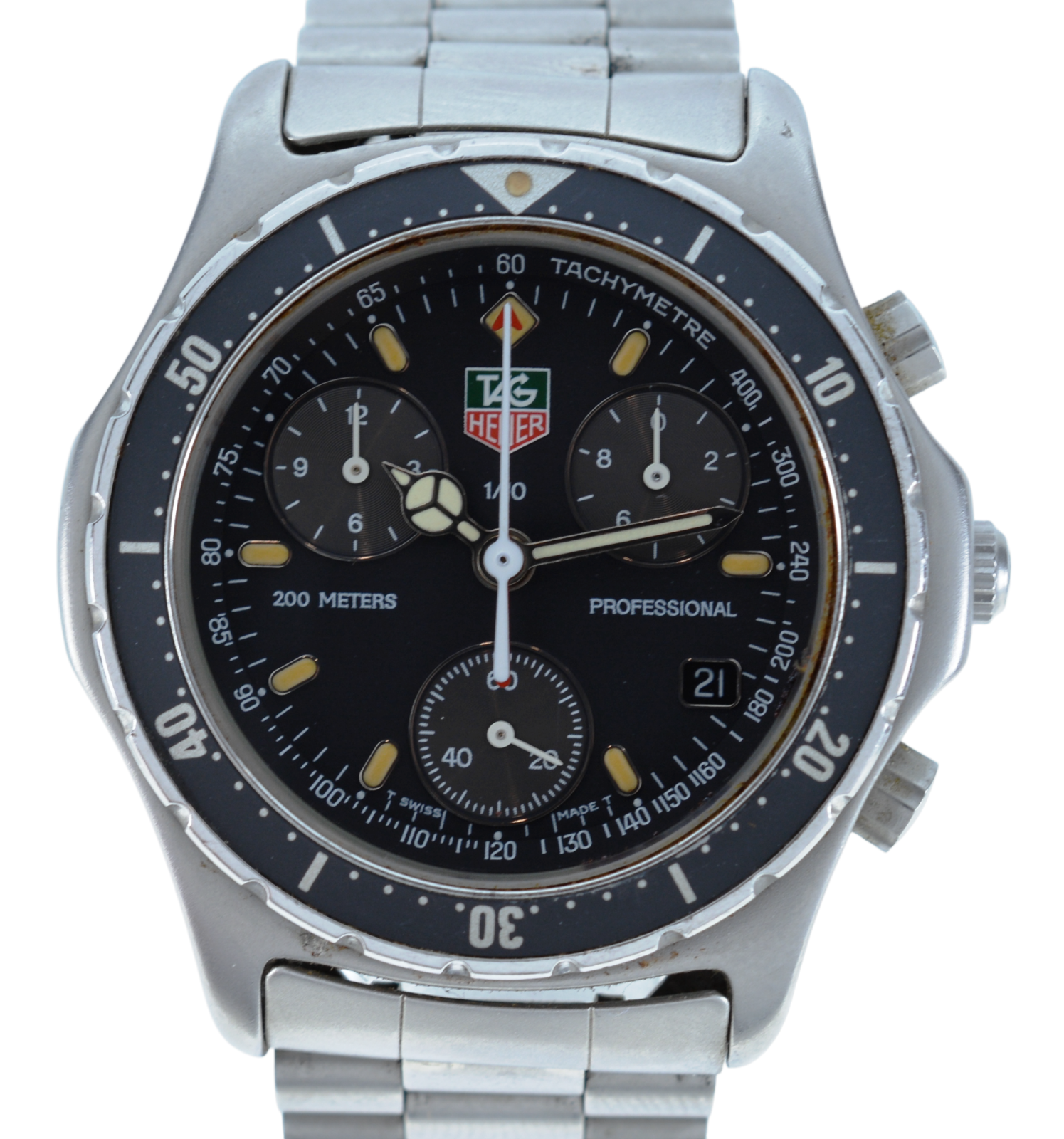 Vintage Tag Heuer 37mm Men's Professional 200M Chronograph Watch