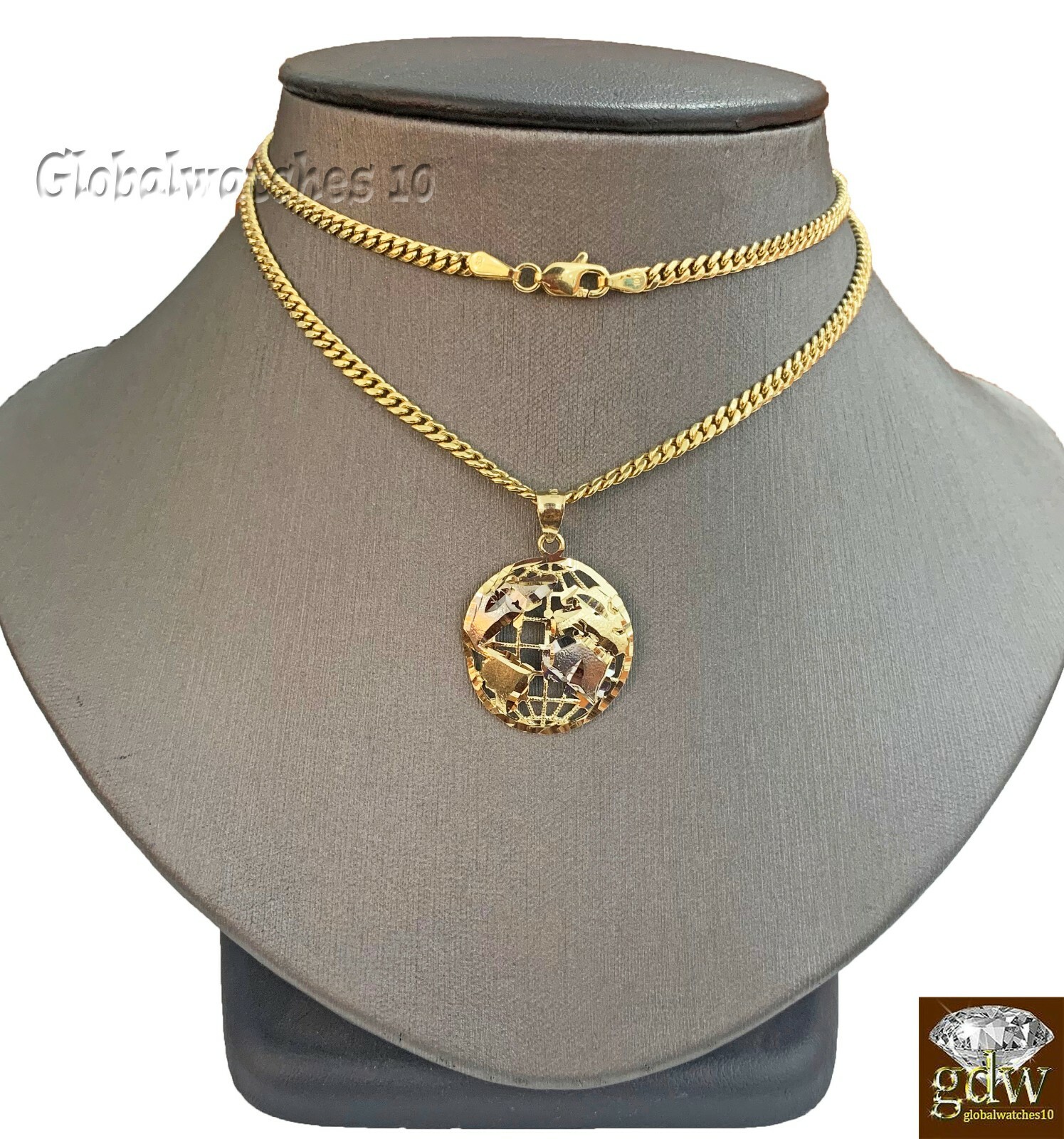 Pre-owned G&d 10k Gold Earth Charm Pendant Miami Cuban Chain 22 24 26 28 Inch