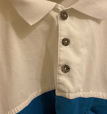 Vintage Blue & White American Weekend Polo Pullover Button Men's Large Cotton