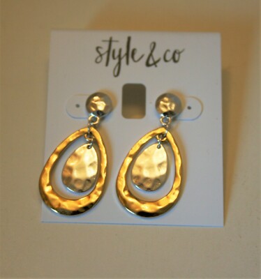 Style&Co two tone pebble texture double teardrop dangle earrings