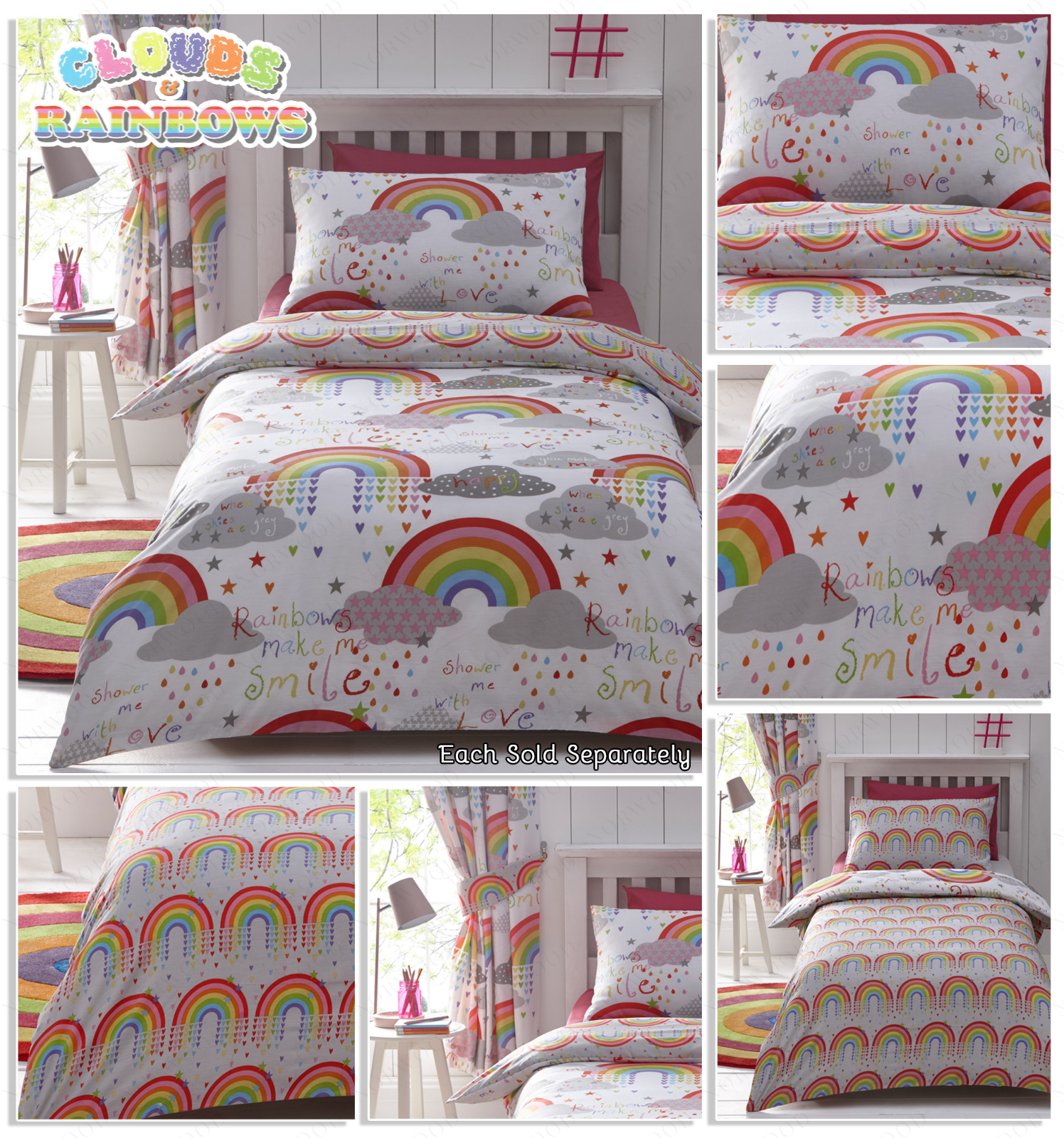 Clouds And Rainbows Colourful Fully Reversible Duvet Cover Set