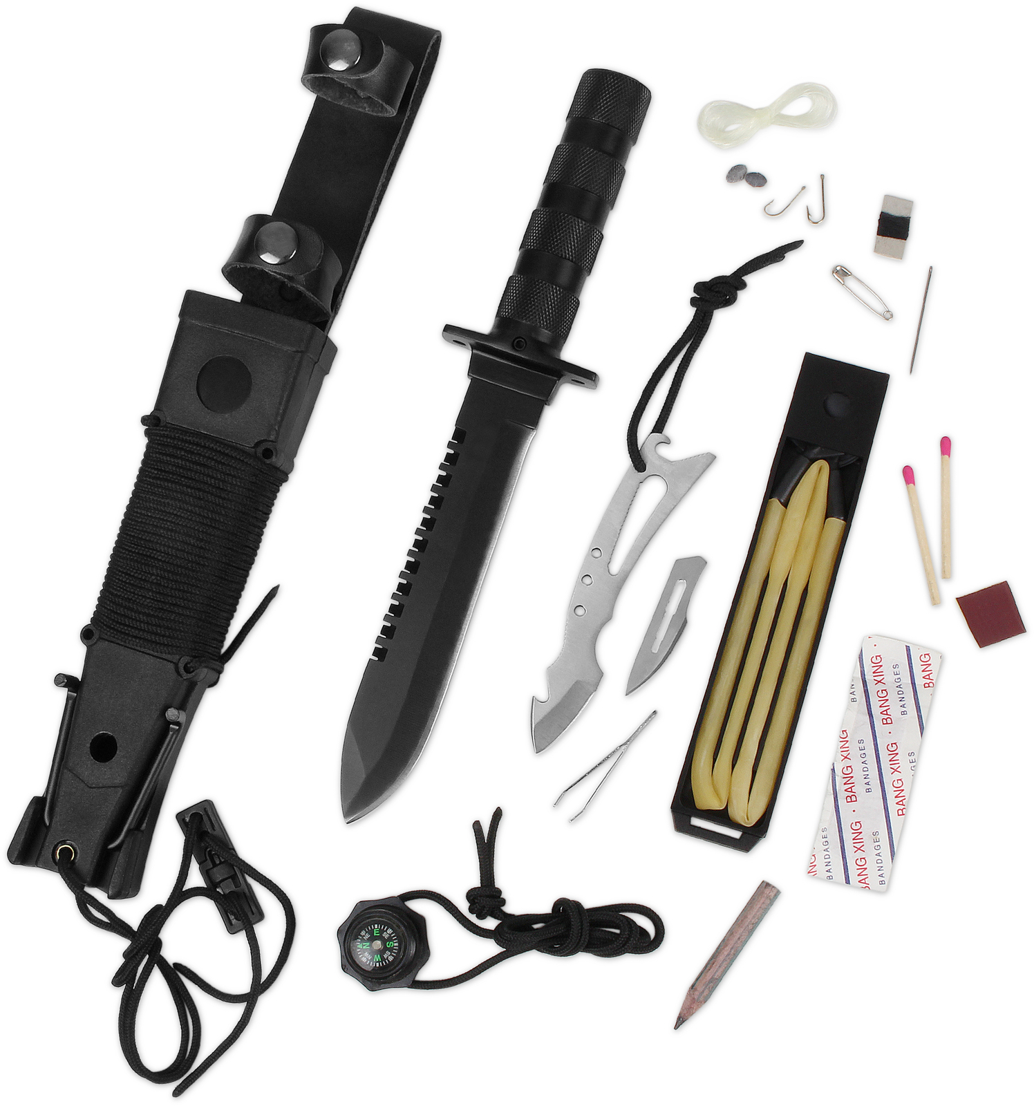 Survival Knife Gürtelmesser Outdoor Jagdmesser mit Überlebensausrüstung