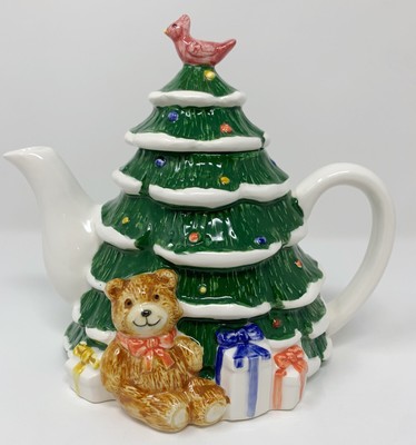Vintage Christmas Tree Teapot Otagiri Hand Painted Mary Ann Baker Japan