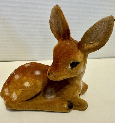 VTG Flocked Spotted Fawn Figure 5x5x3  Glass Eyes- Hong Kong