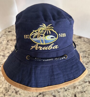 Aruba Est. 1499 Embroidered Island Men's Golf Bucket Navy Blue By Rima Adj NWOT