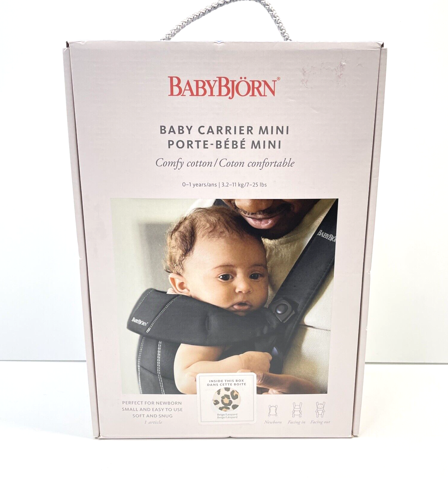 BabyBjörn Baby Carrier Mini 0-1 Years 7-25 Lbs Comfy Cotton Beige/Leopard New