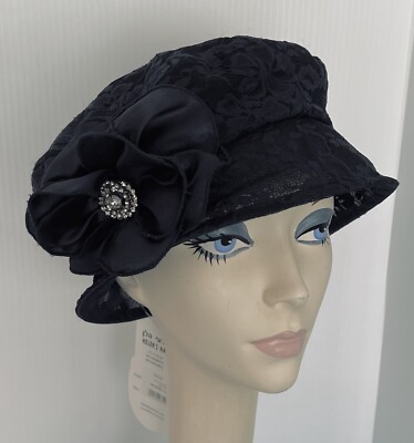 NWT! Lemon Helen s Hats Designer Dressy LACE Fabric Hat NAVY BLUE   Packable