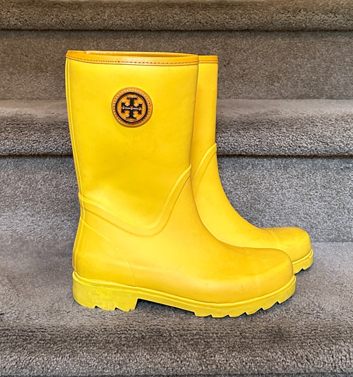 TORY BURCH MAUREEN YELLOW RAIN BOOTS SIZE 7 EXCELLENT