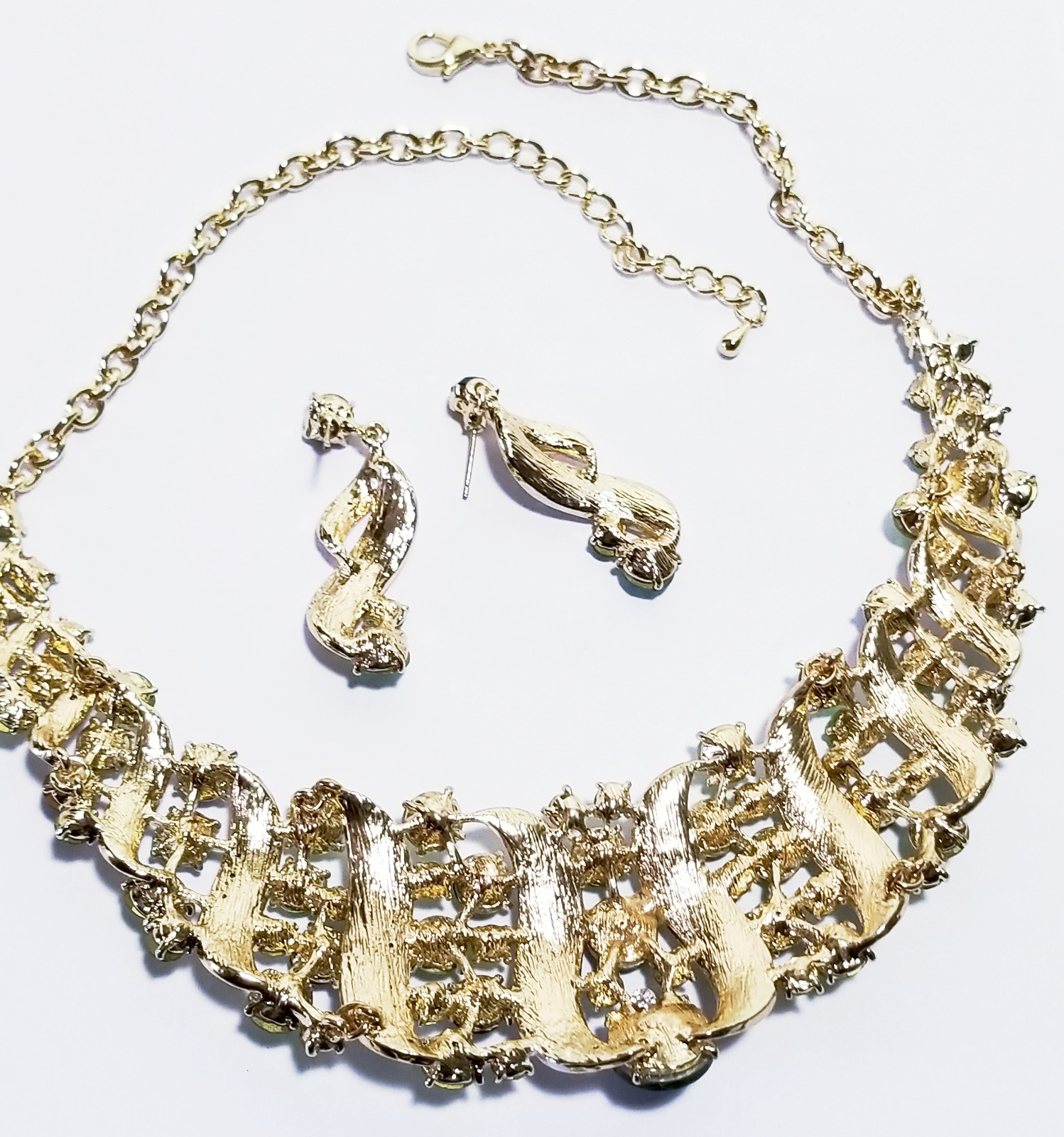 Green Rhinestone Austrian Crystal Choker Necklace Earrings Pageant Prom Bridal