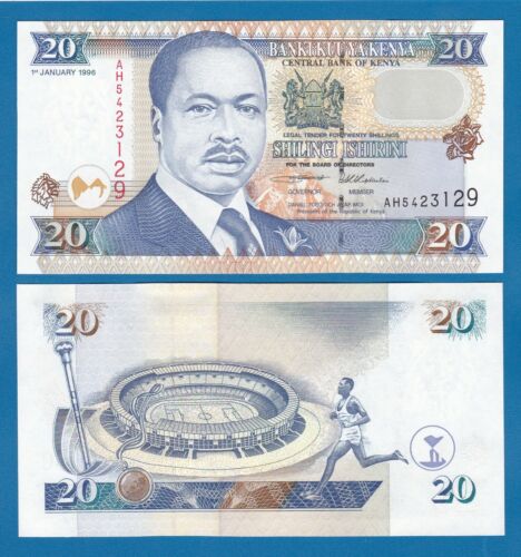 Kenya 20 Shillings P 35a2 1996 UNC  P 35 a2 Black Sign