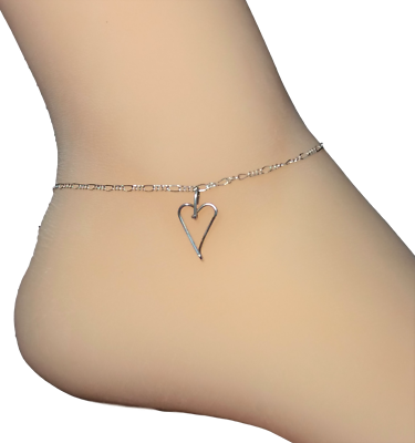 Sterling Silver plated Anklet Ankle Bracelet Heart charm 8 13