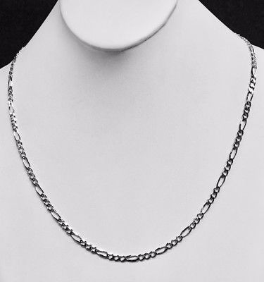 Pre-owned Tex 14k White Gold 22" Mens Solid Figaro Curb Link Chain/necklace 3.8 Mm 11 Grams In No Stone
