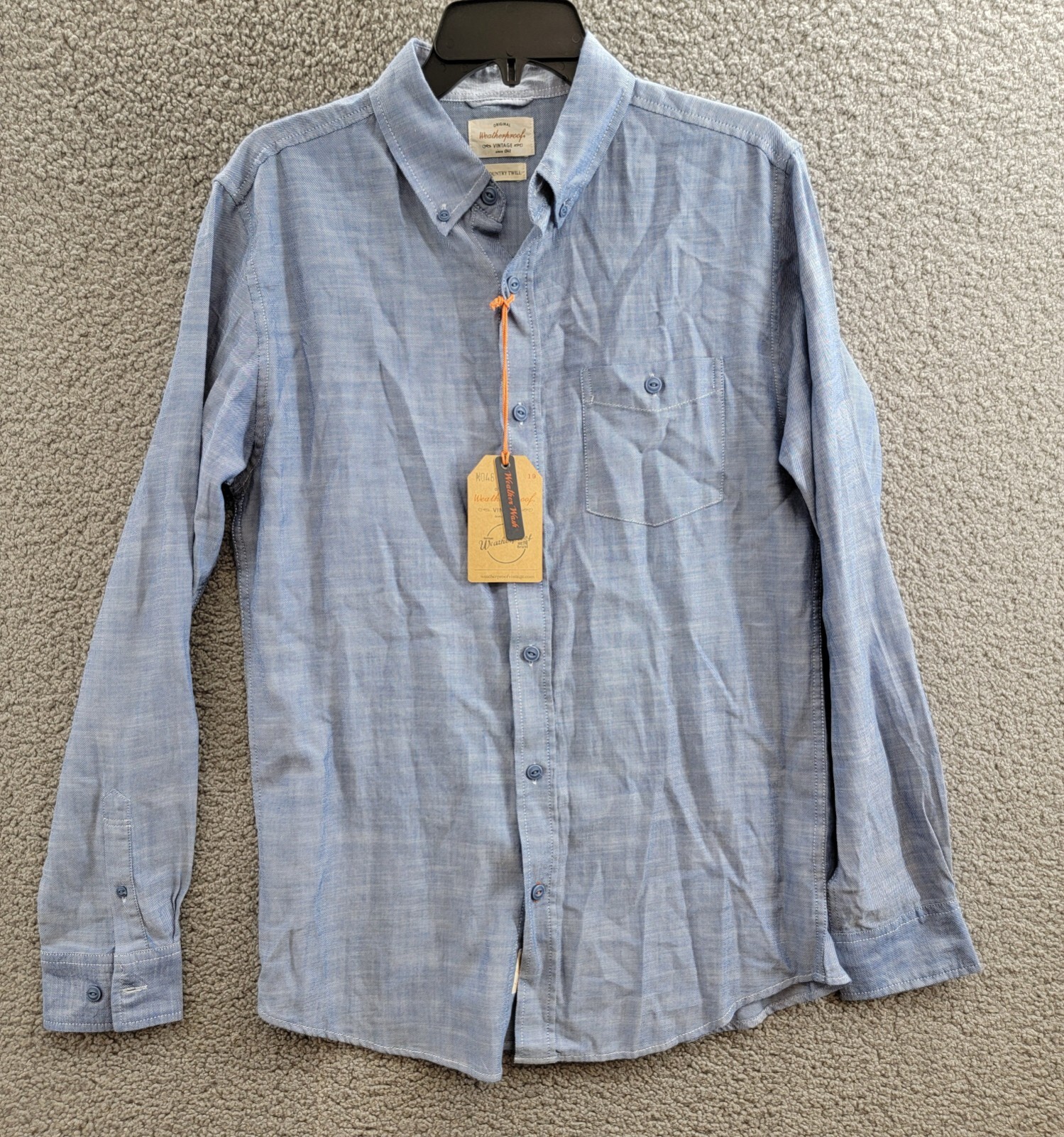 Weatherproof Vintage Long Sleeve Solid Cotton Twill Shirt Men's S French Navy - Picture 2 of 19