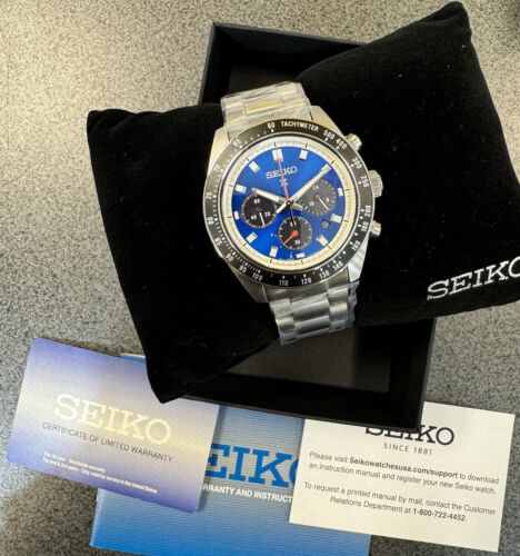 Pre-owned Seiko Prospex Speedtimer Solar Steel Bracelet Blue Dial Watch - Ssc931