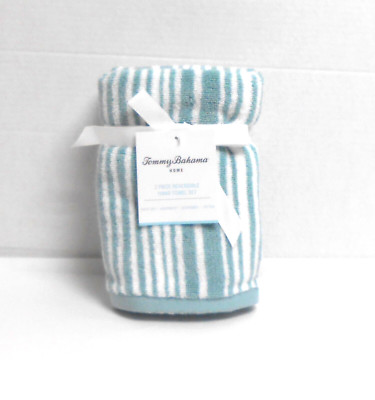Tommy Bahama 2 Hand Soft Towels Set Seafoam & White Stripe