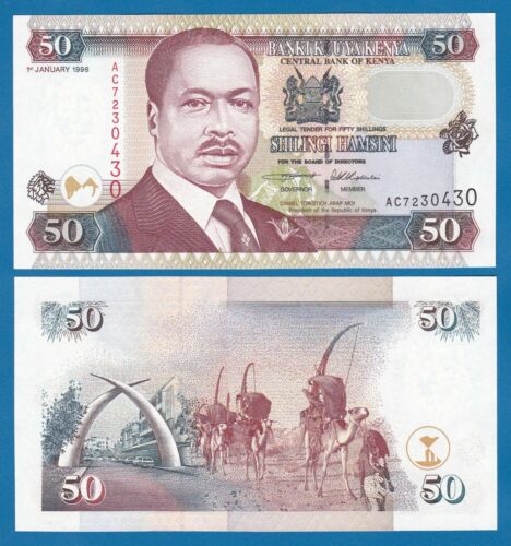 Kenya 50 Shillings P 36a2 1996 UNC  P 36 a2 Black Sign