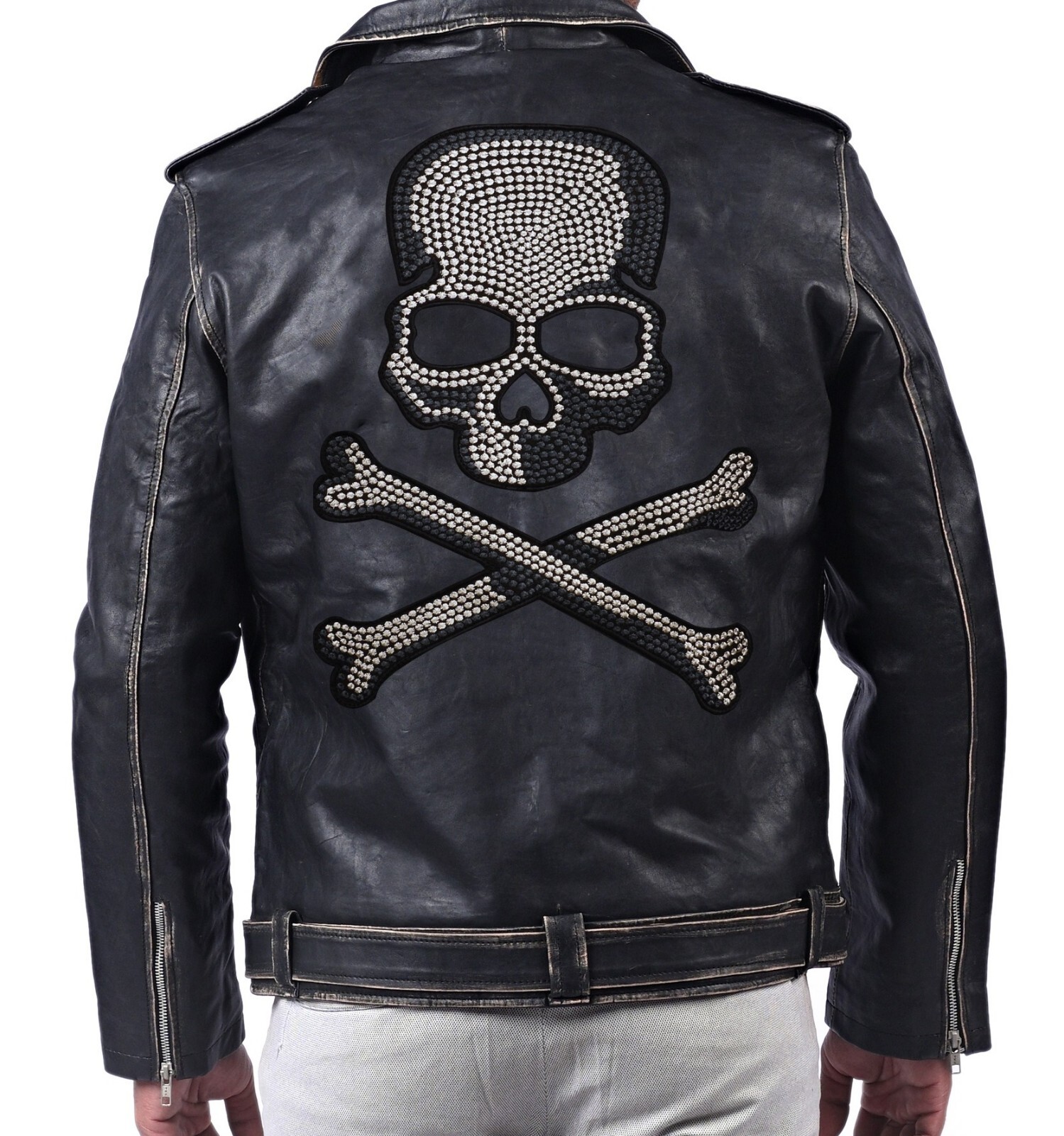 Embroidered Skull Biker leather Jacket | eBay