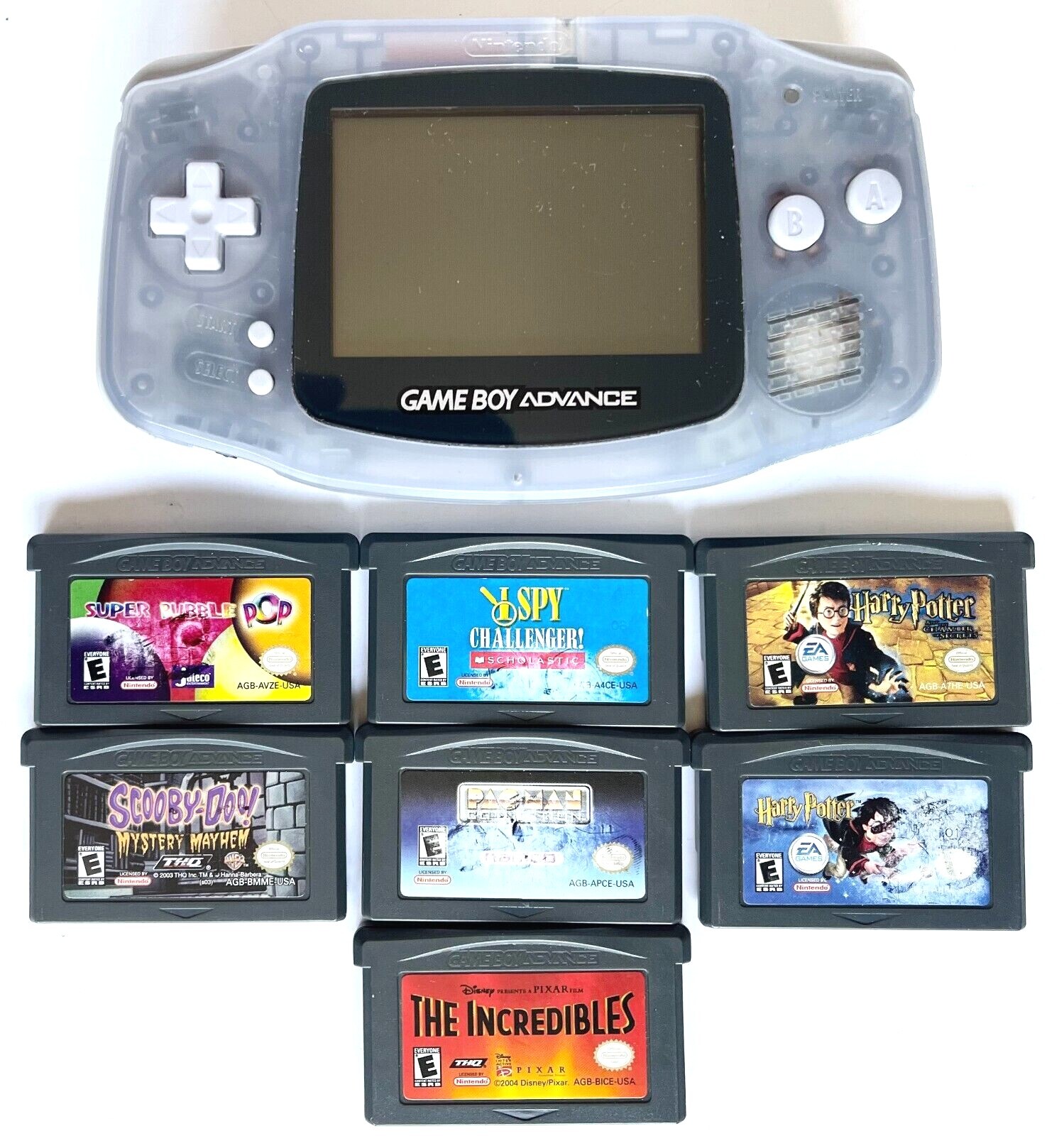 NINTENDO GAME BOY ADVANCE CLEAR GLACIAL GRAY AGB-001 BUNDLE NINTENDO GAME BOY ADVANCE CLEAR GLACIAL GRAY AGB-001 BUNDLE