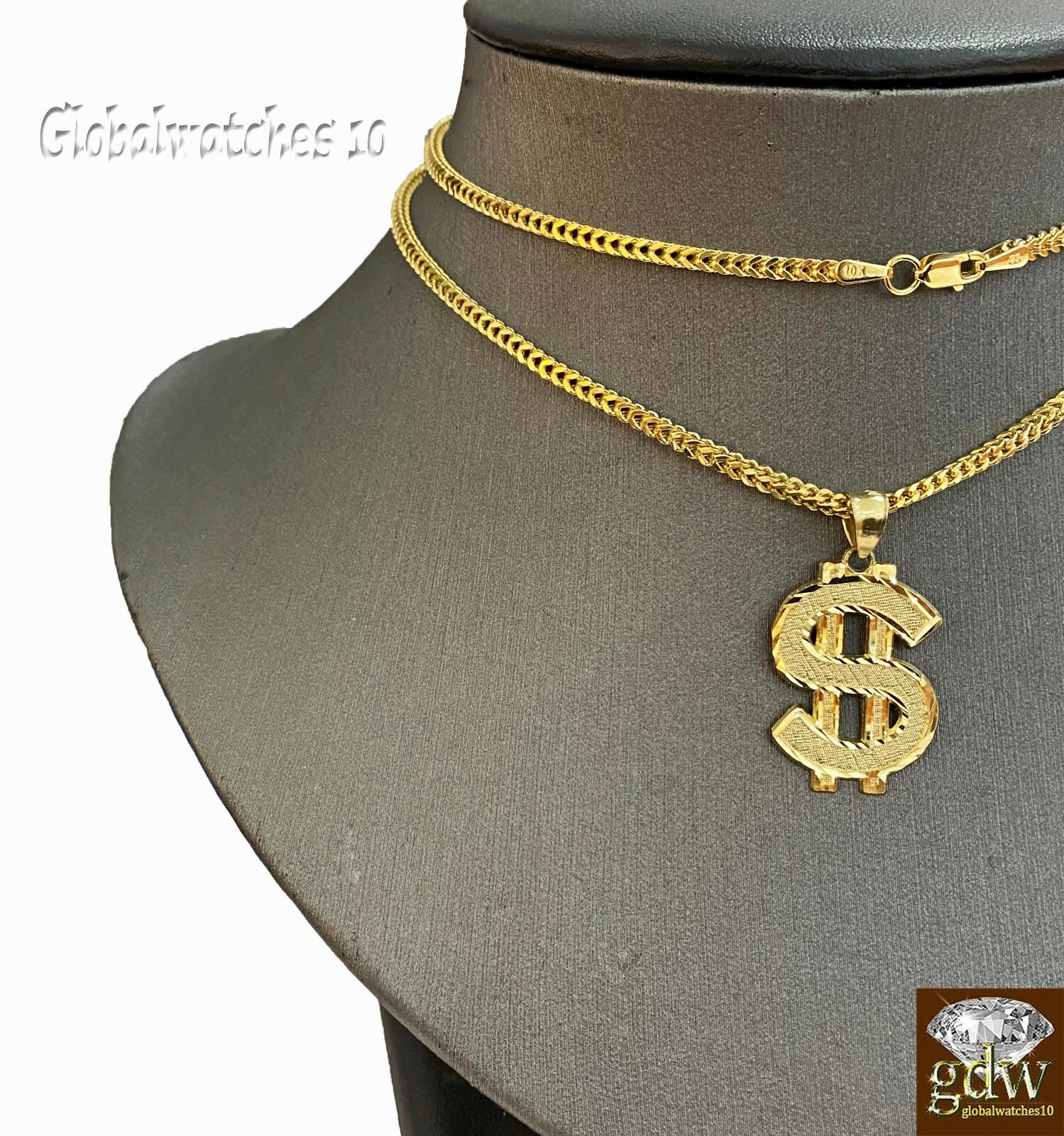 Pre-owned G&d 10k Gold Charm Pendant Dollar Money Sign With Franco Chain In 20 22 24 26 Inch