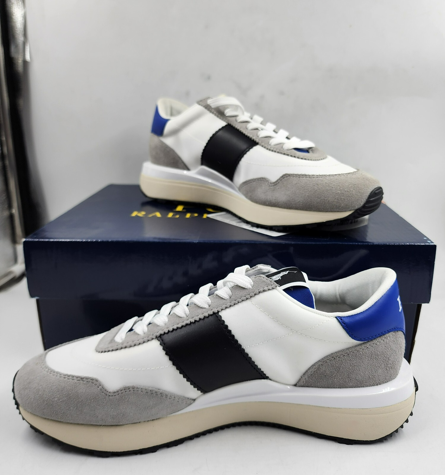 Polo Ralph Lauren Train 89 Lace-Up Sneakers Men's 8US White Multi Round Toe - Picture 2 of 16