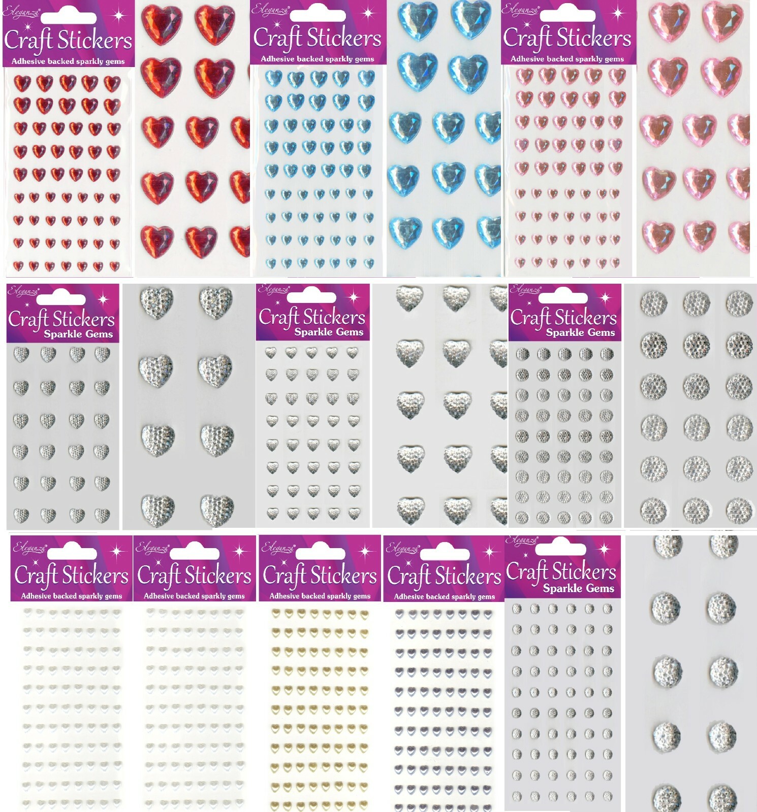 Eleganza Craft Stickers Diamante Heart Gems - 56pc Eleganza Craft Stickers Diamante Heart Gems - 56pc