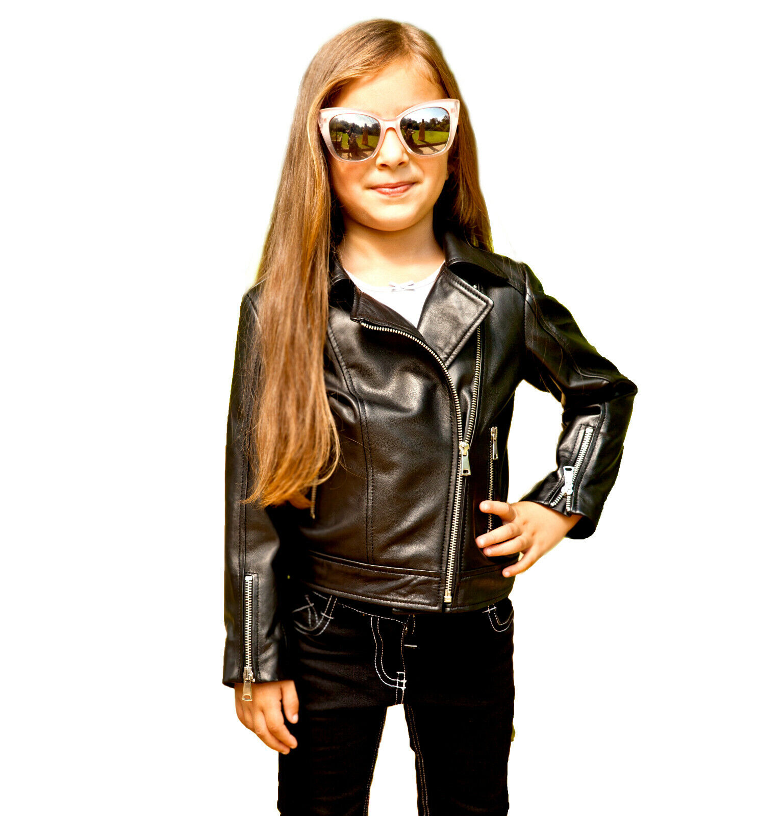 Kids Jackets Designer's Girls 100% Leather Jacket Zip Up Kids Jackets Designer's Girls 100% Leather Jacket Zip Up