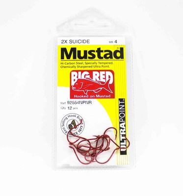 Mustad 92554NP-NR-4-A12 Big Red Suicide Ultra Point Hooks Size 4 (9213)